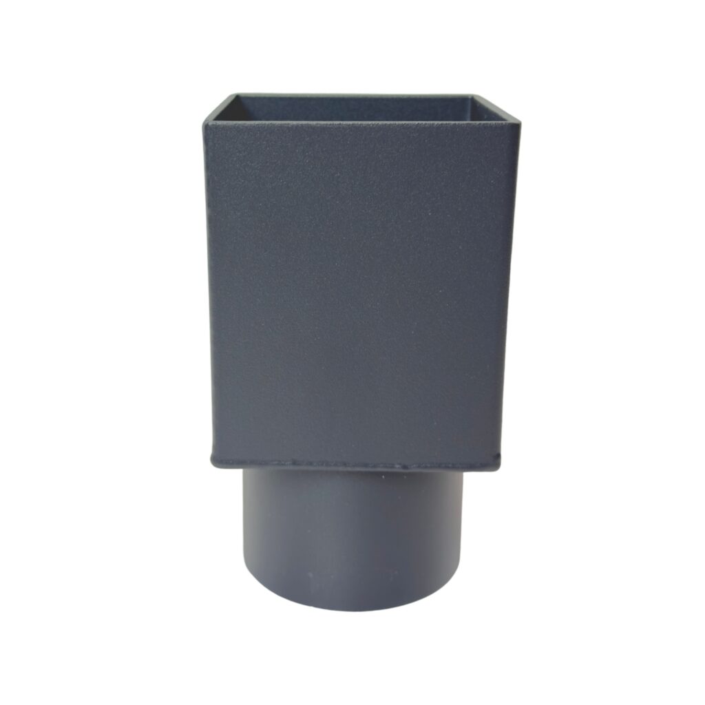 Aluminium verloop 80x80mm naar rond 80mm - RAL 7021 fijnstructuur