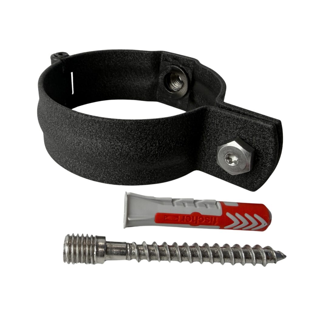 Regenpijp beugel 80mm met M10 draad - zwart