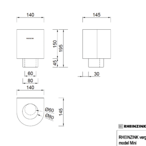 Zinken vergaarbak Mini 80 mm met uitsparing Rheinzink - Afbeelding 3