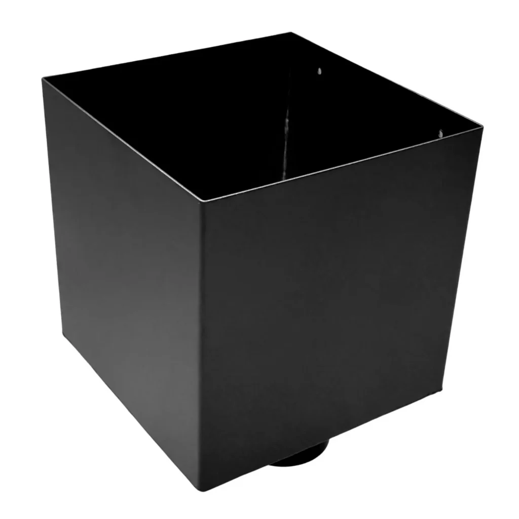 Aluminium vergaarbak Kubus 200x200mm rond 80 mm - RAL 9005 fijnstructuur